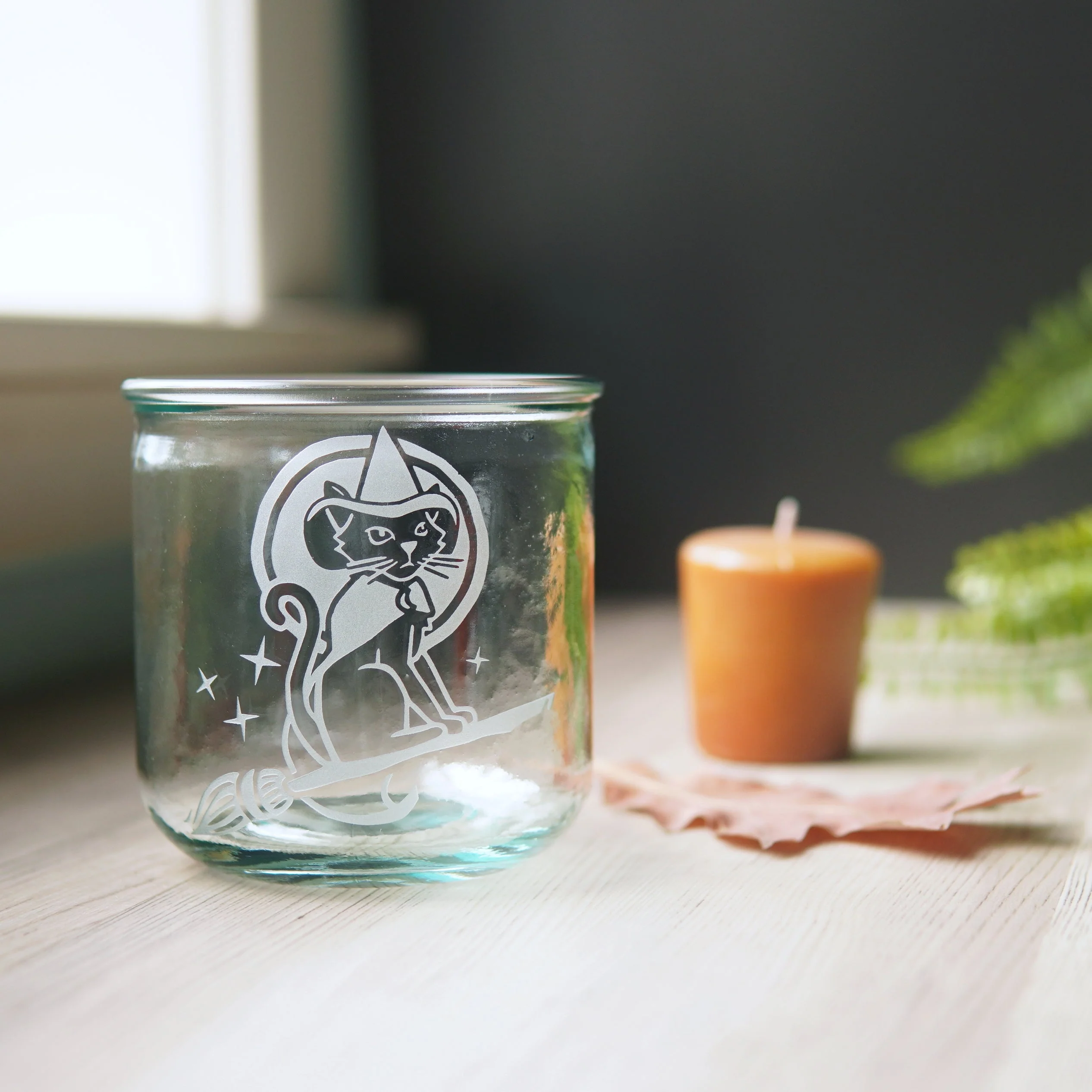 Witch Cat Rustic Recycled Glass Candle Cup - Image 5