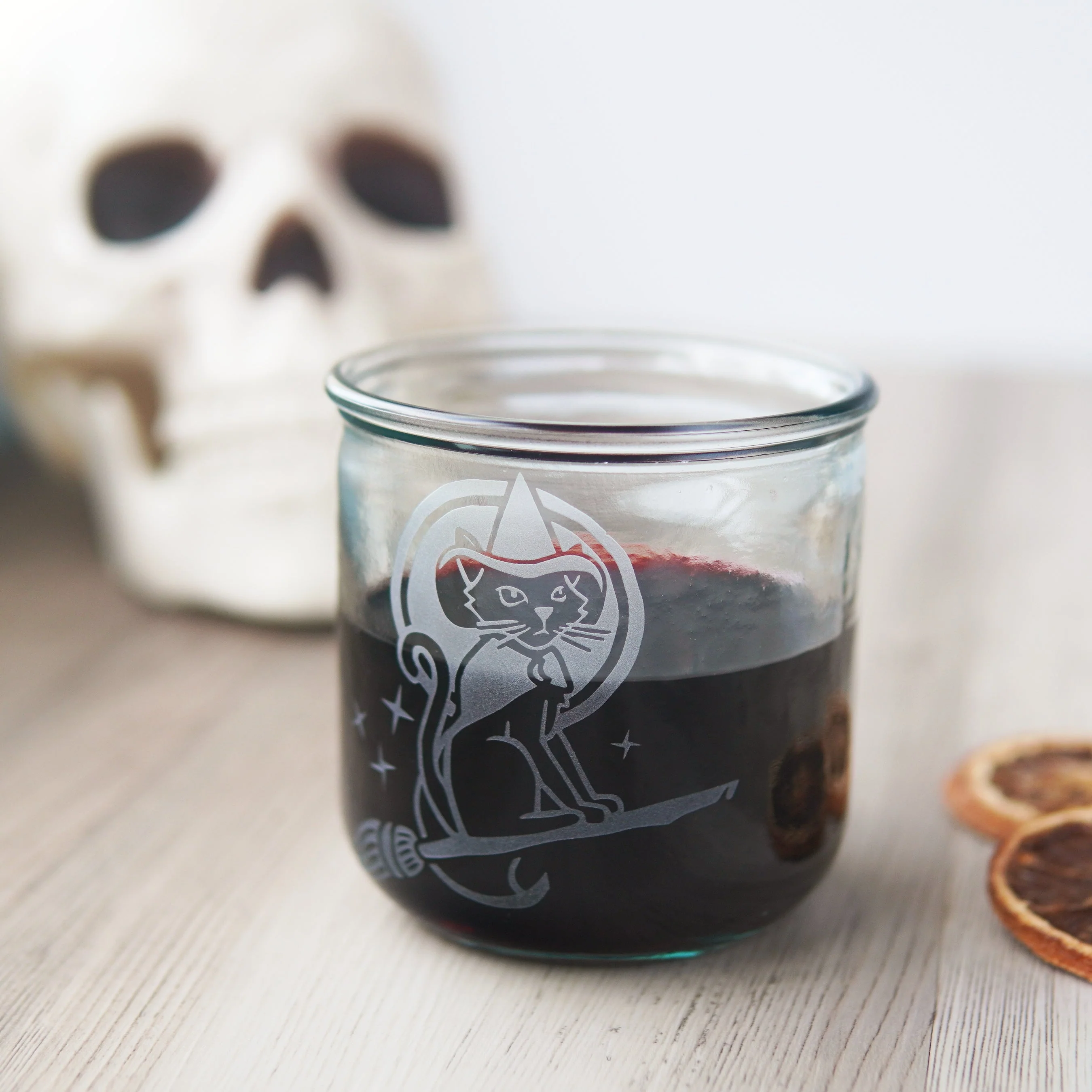 Witch Cat Rustic Recycled Glass Candle Cup - Image 6