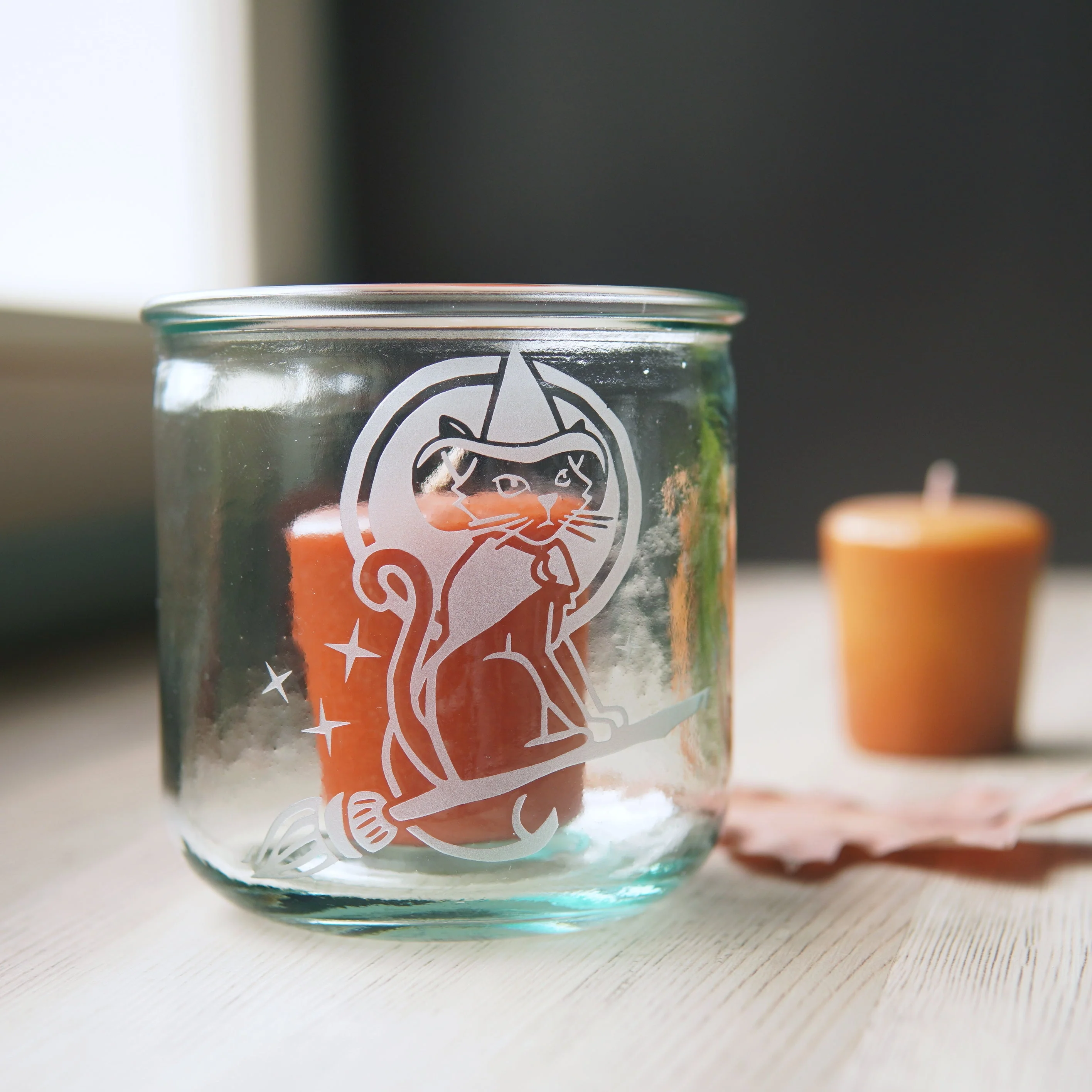 Witch Cat Rustic Recycled Glass Candle Cup - Image 7