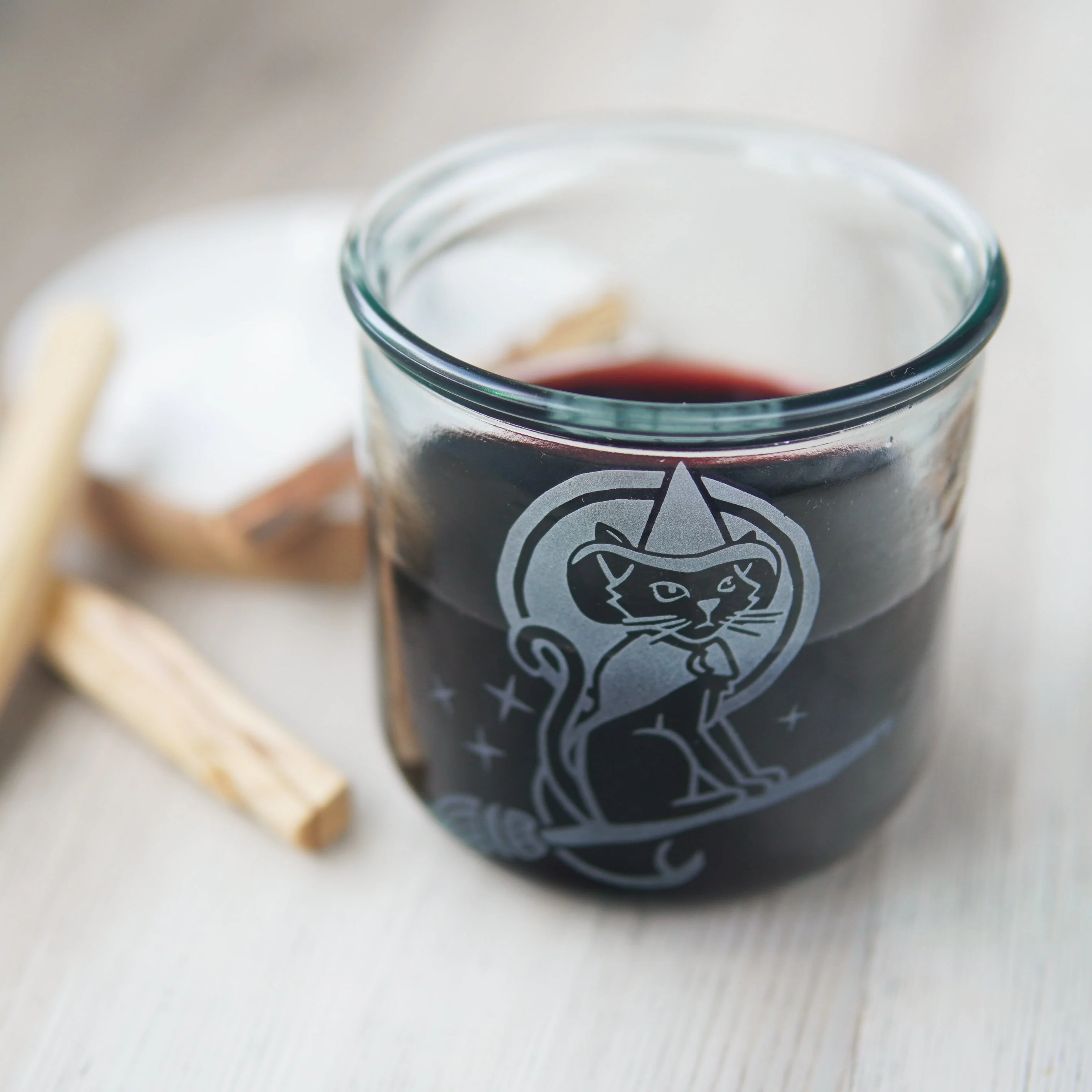 Witch Cat Rustic Recycled Glass Candle Cup - Image 8