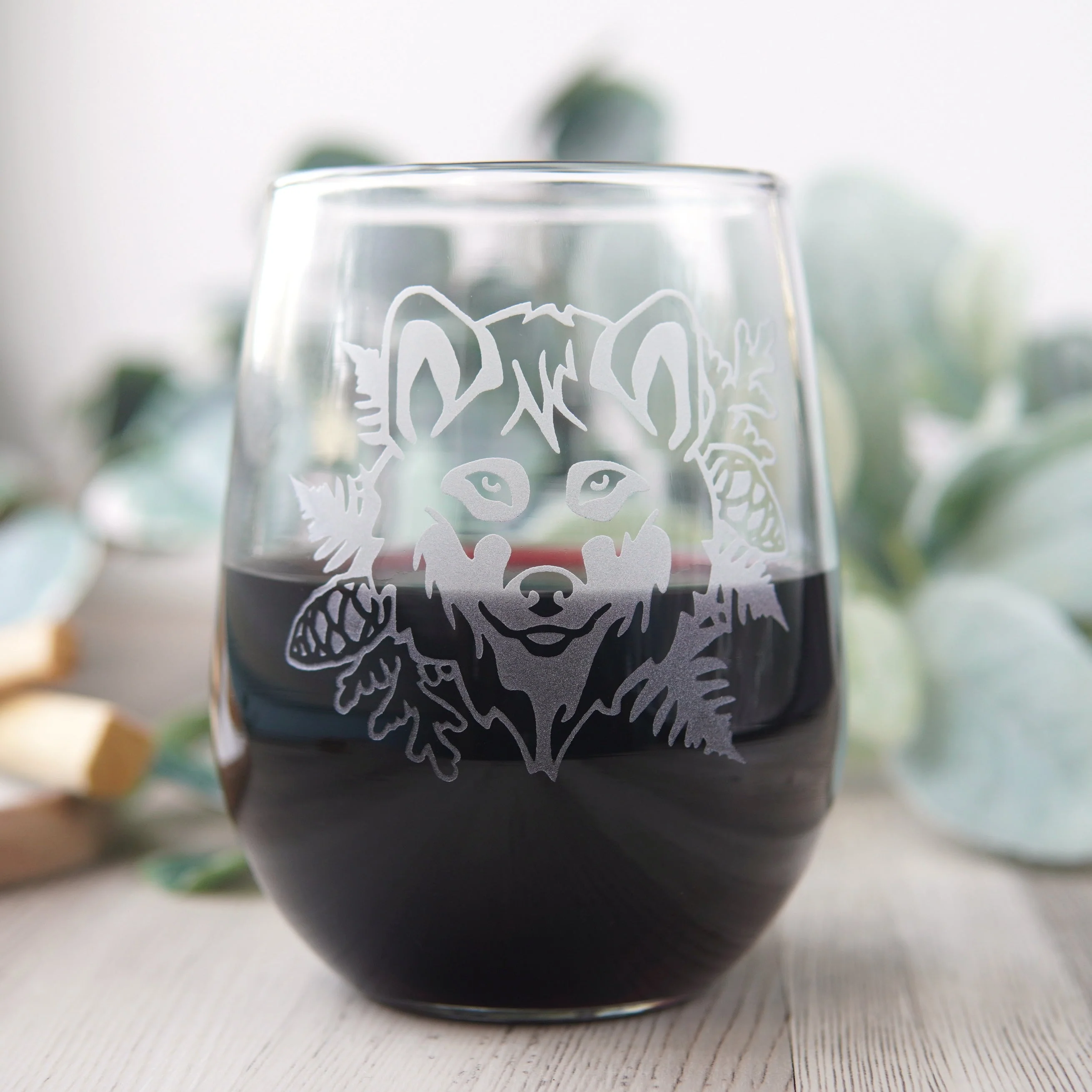 Wolf Stemless Wine Glass - etched glassware - Image 5