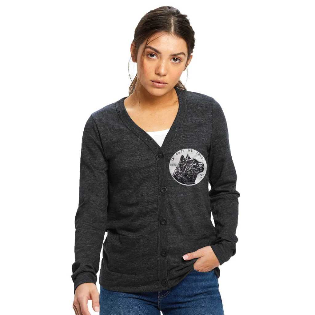 In Cats We Trust V-Neck Cardigan - Image 3