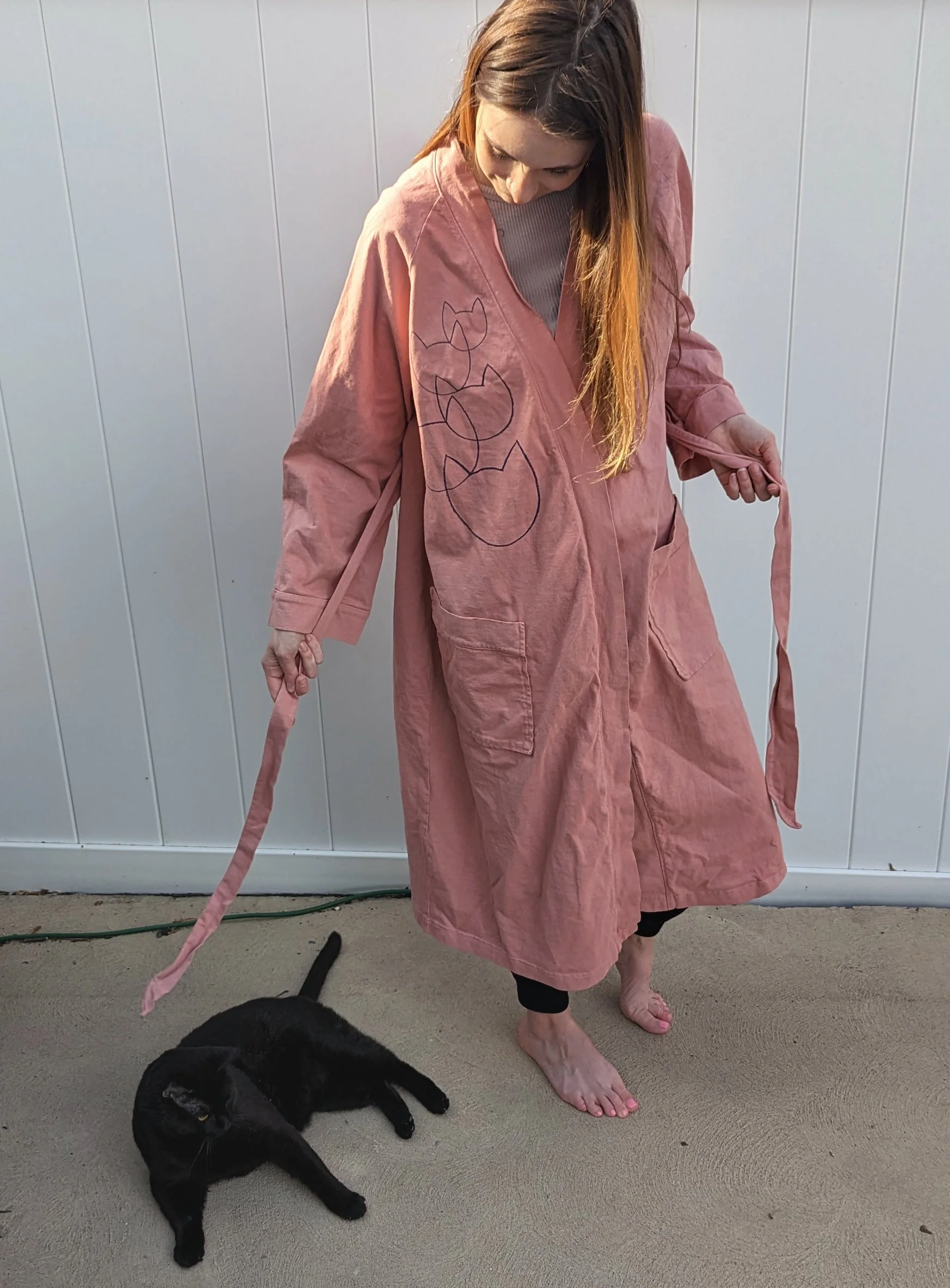 Women's Cotton Cat Lady Robe in Dark Pink - Image 4