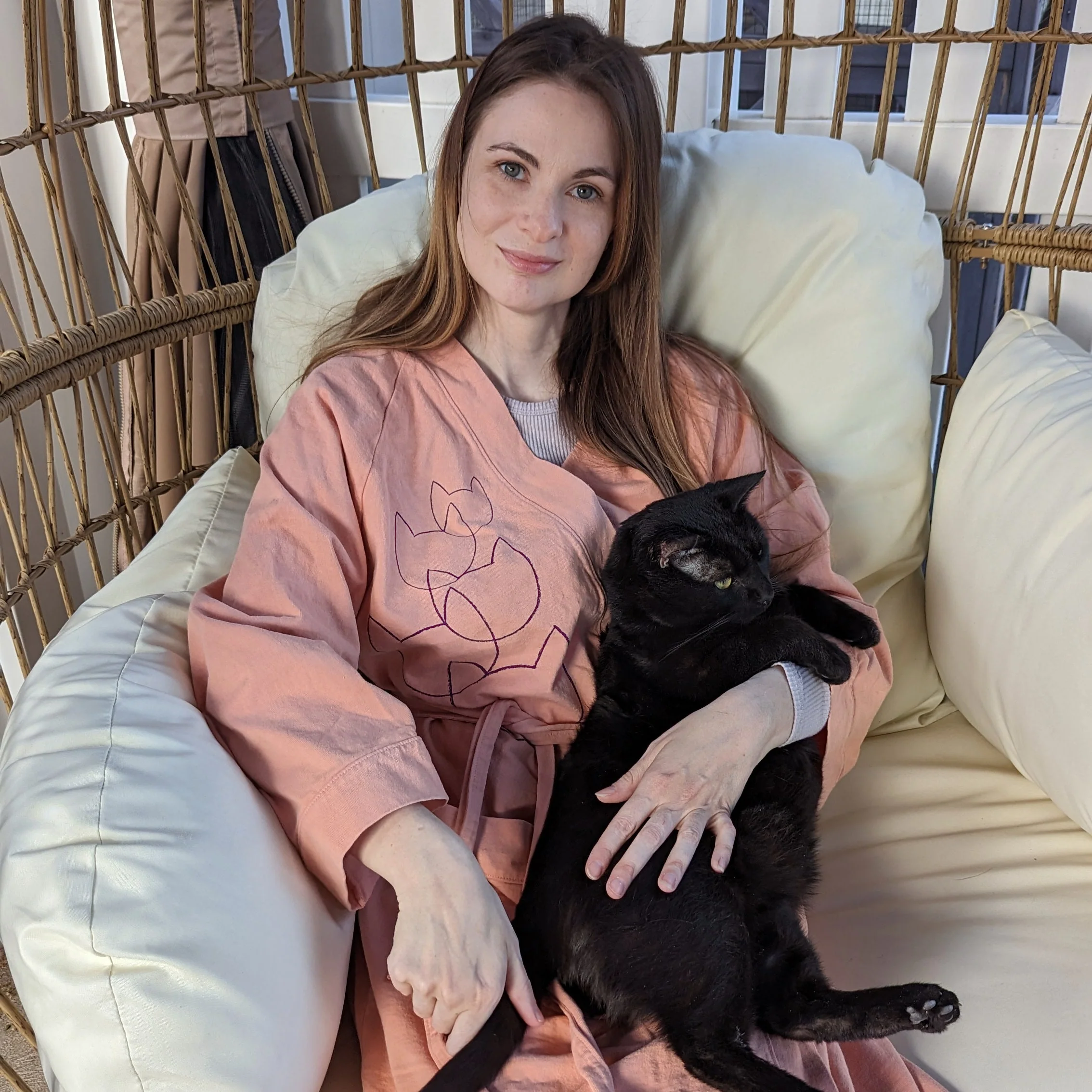 Women's Cotton Cat Lady Robe in Dark Pink - Image 5