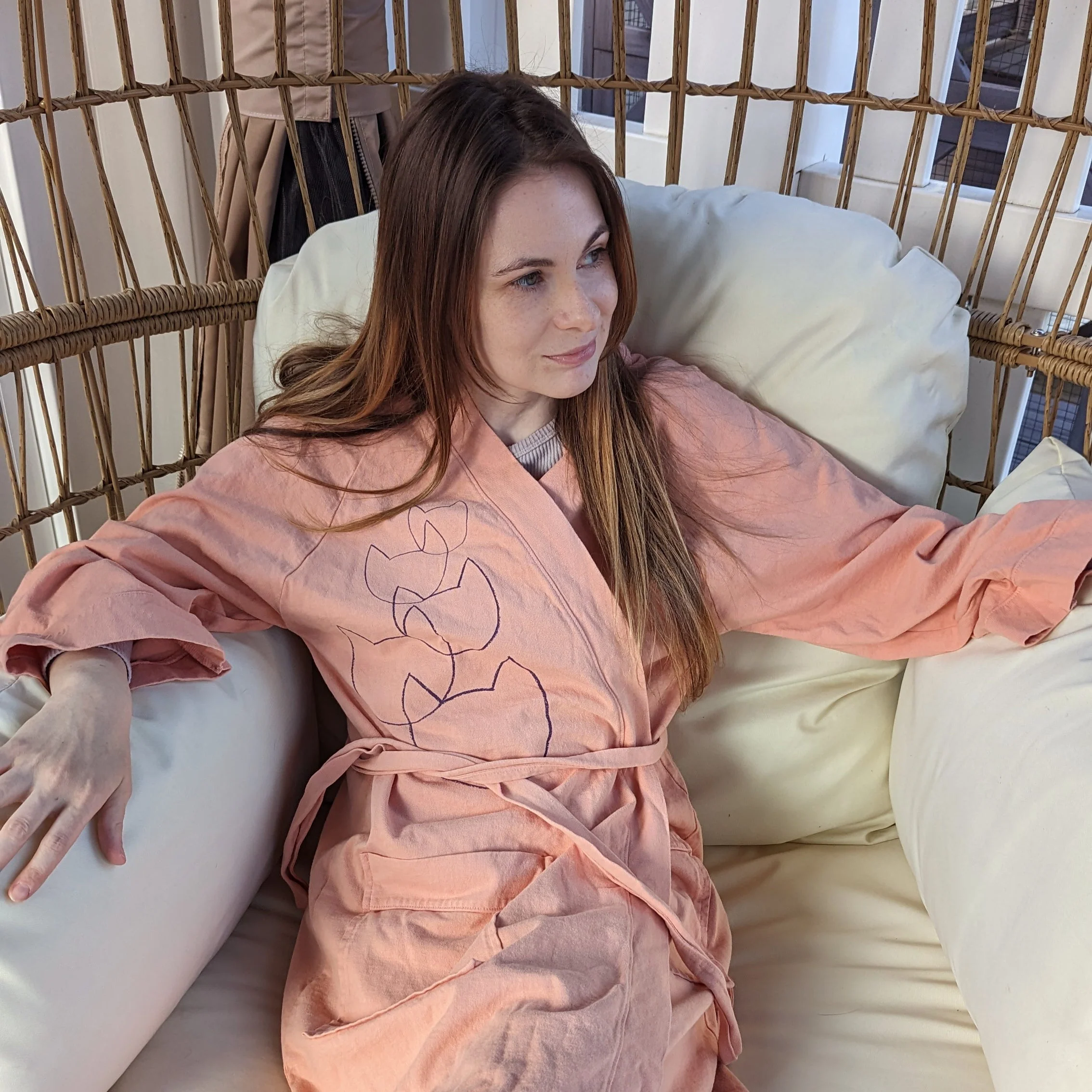 Women's Cotton Cat Lady Robe in Dark Pink - Image 6