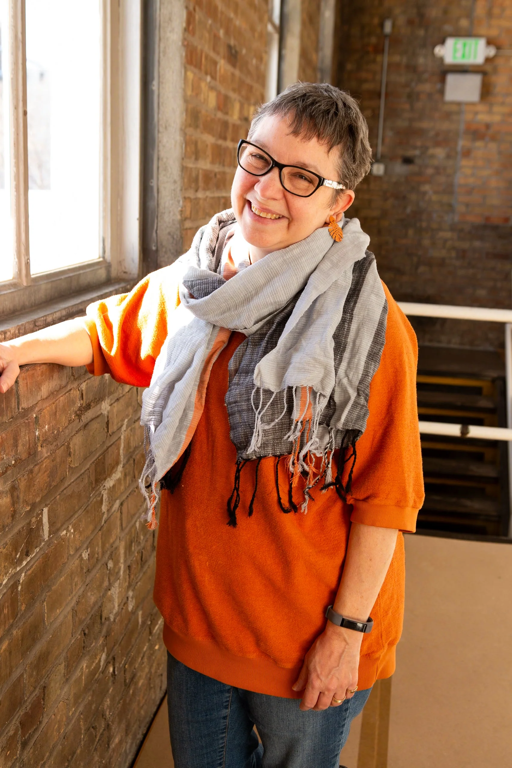 Woven Striped Scarf - Graphite Pop of Color - Image 3