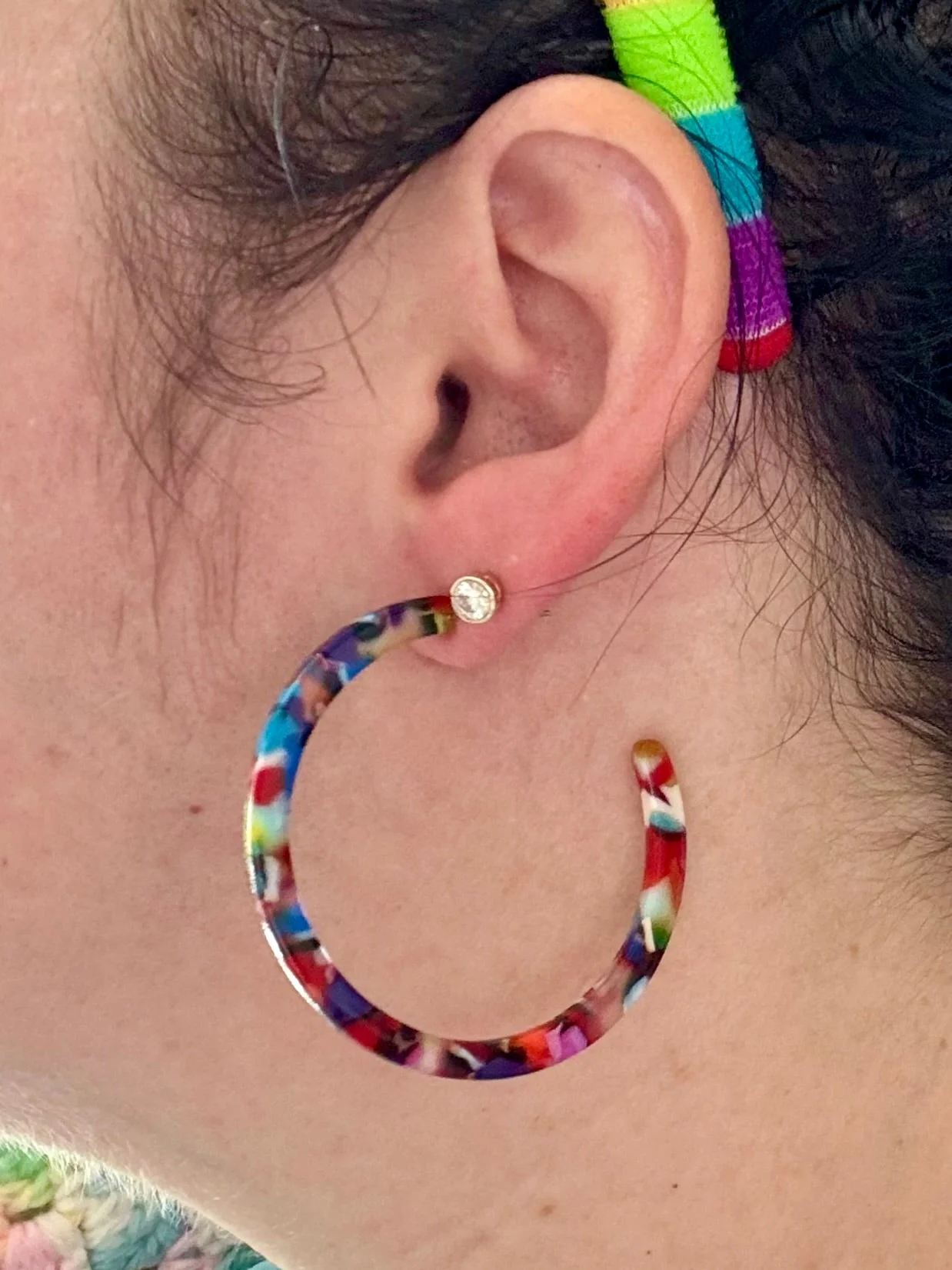 XL Rainbow Tortoise Hoop Earrings - Image 2